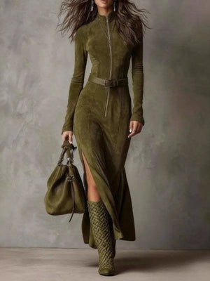 Terracotta maxi dress with maxi and zip-front