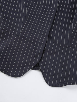 Striped Blazer And Mini Skirt Set With Scarf Detail in Navy with tied