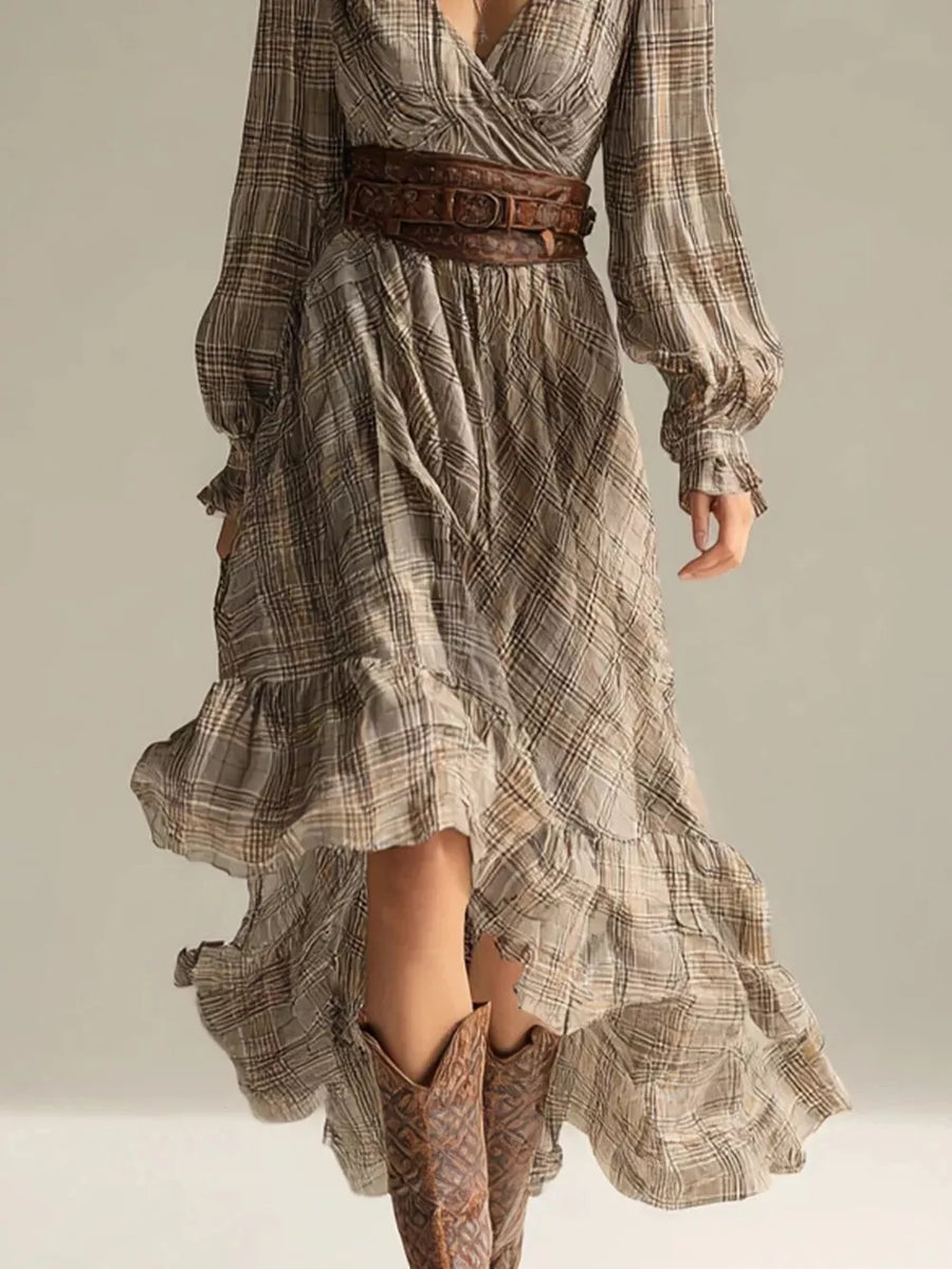 100% polyester Care instructions: Machine wash cold wrap dress in olive green with A-line silhouette