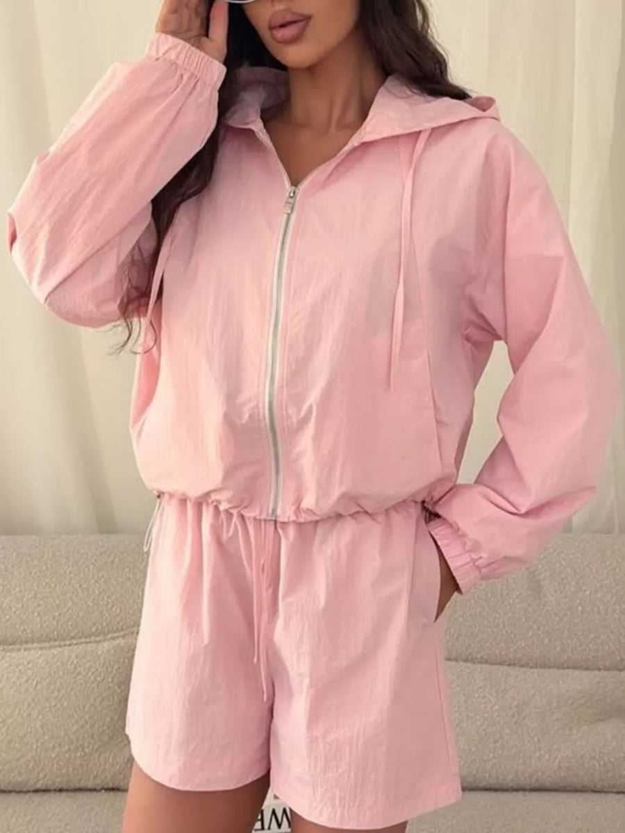 Lightweight Hooded Jacket And Shorts Set in Sky Blue