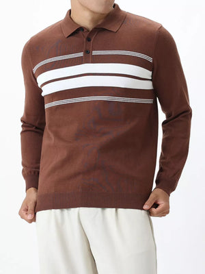 chocolate brown polo shirt with striped and collared