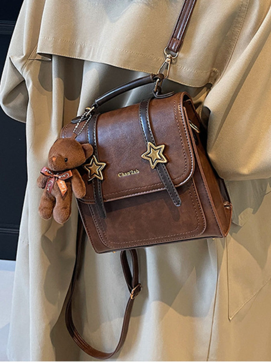 Star-Embellished Convertible Backpack Bag in Brown