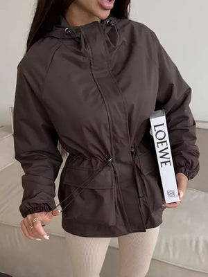 100% polyester Care instructions: Machine wash cold windbreaker in Wine Red with relaxed silhouette