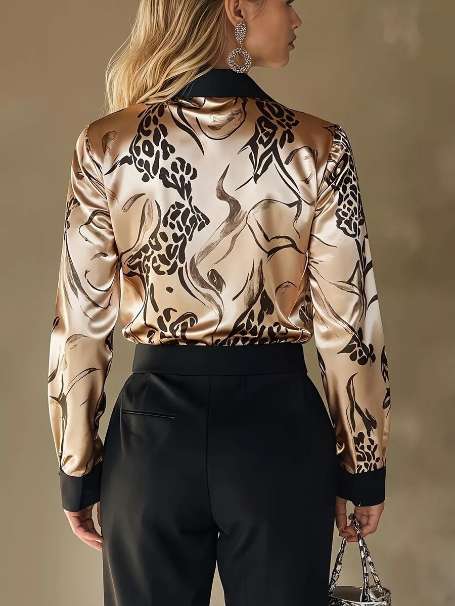 button-up shirt in black with leopard-print and collared