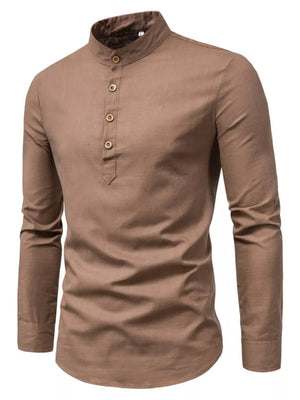 Men's Plus Size Casual Mandarin Collar Shirt in White
