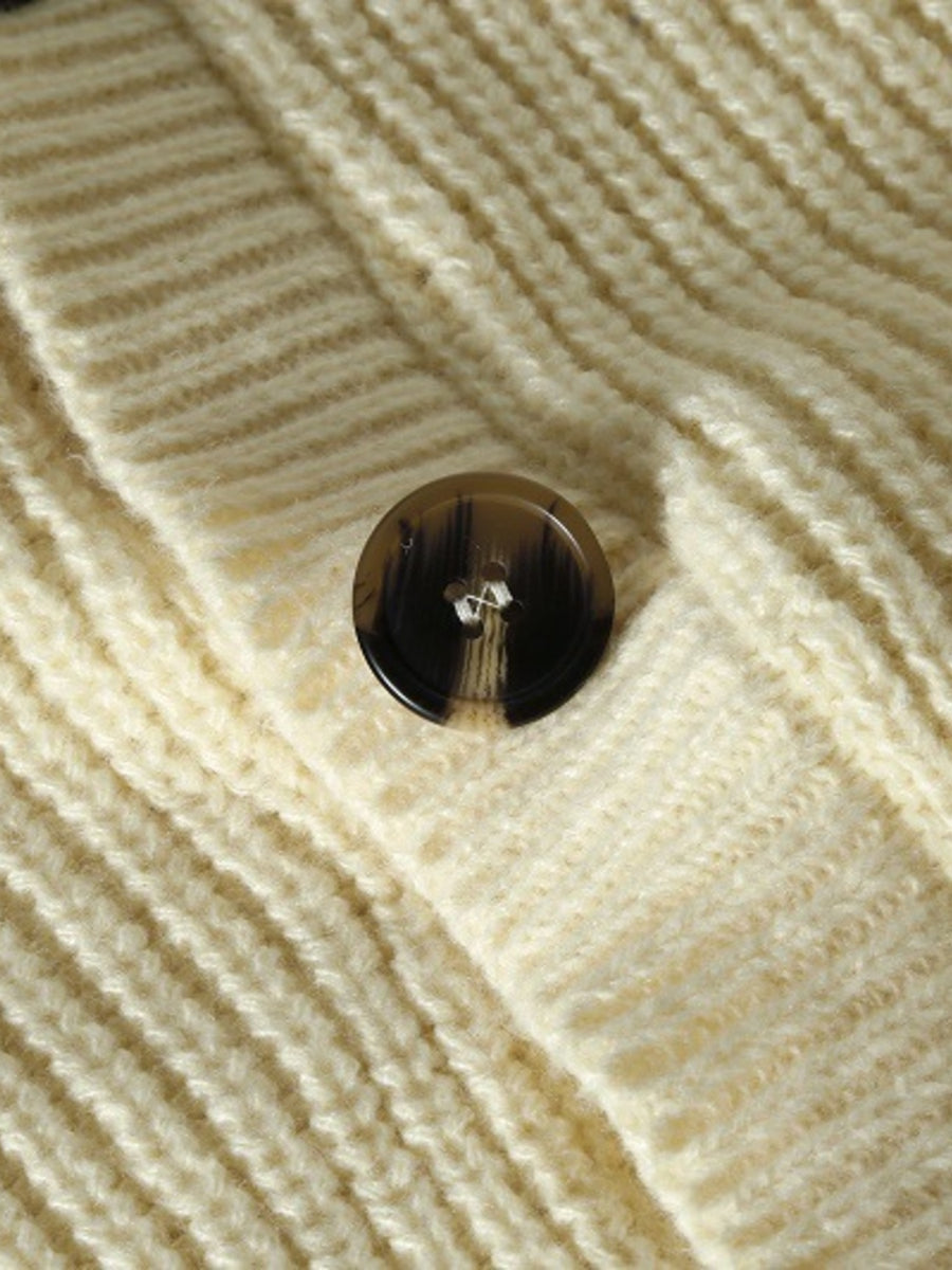 classic cardigan in Pastel Yellow with mock neck