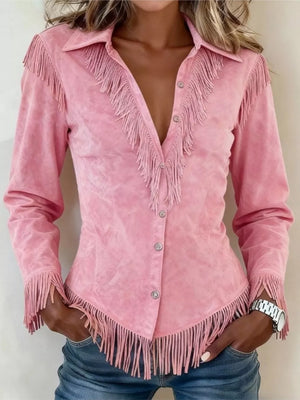 western button-up shirt in brown with collared