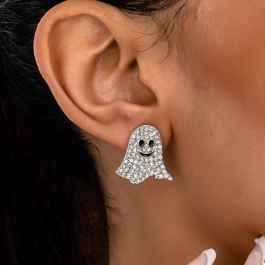 18k Gold-plated Rhinestone Halloween Ghost Earrings in gold with rhinestone embellishment