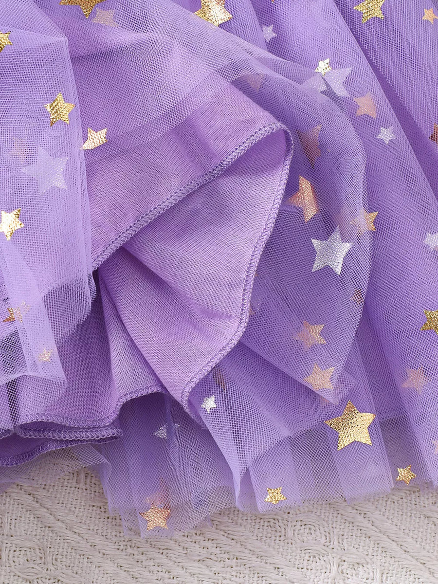 dress in Light Purple with star-print and mesh
