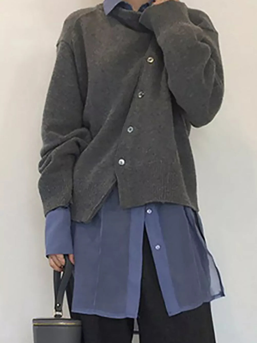 Mocha relaxed cardigan with crew neck