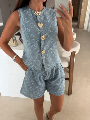 vest in Light Yellow with embossed and buttoned