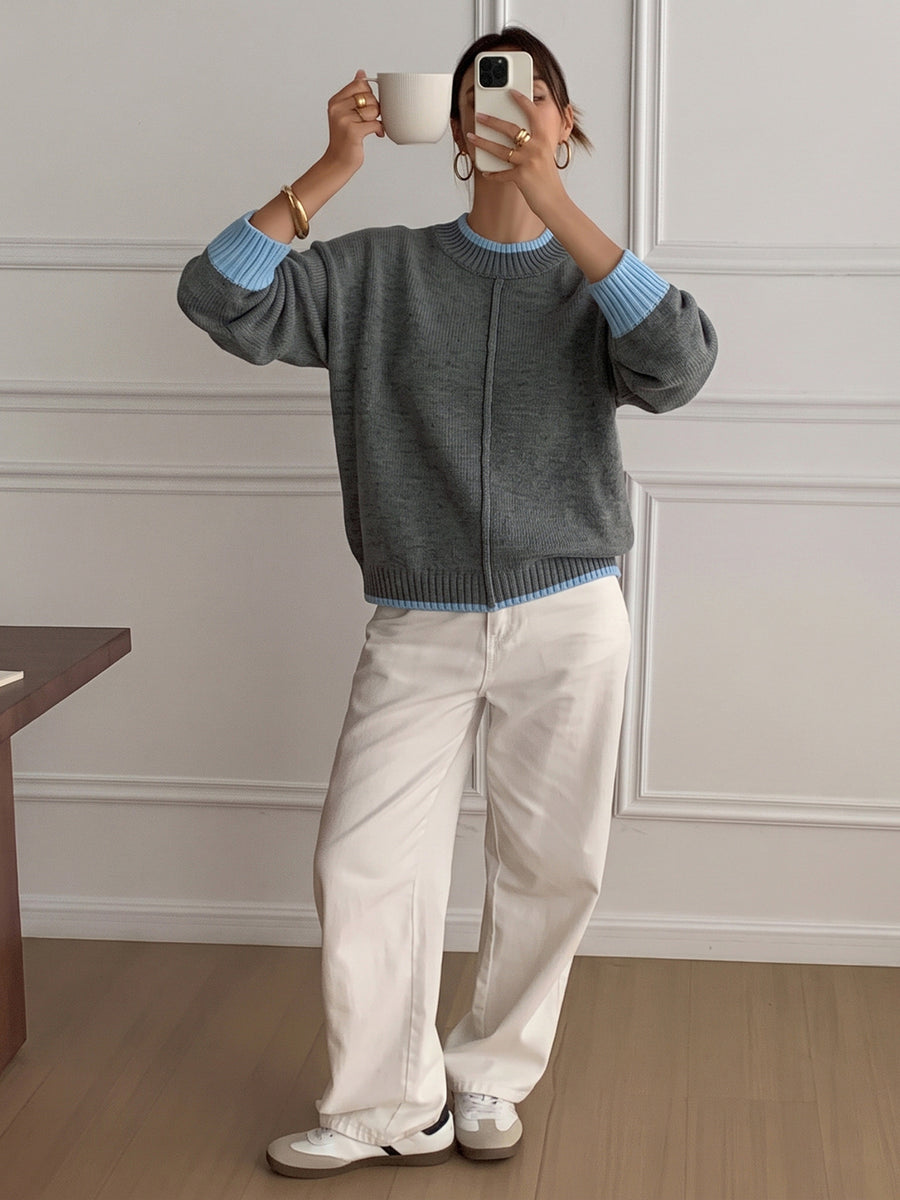 classic crewneck sweater in Dark Gray with crew neck