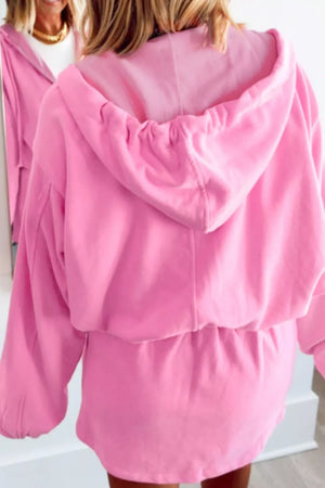 Pink with Zip-up One Piece Long Sleeve Hoodie