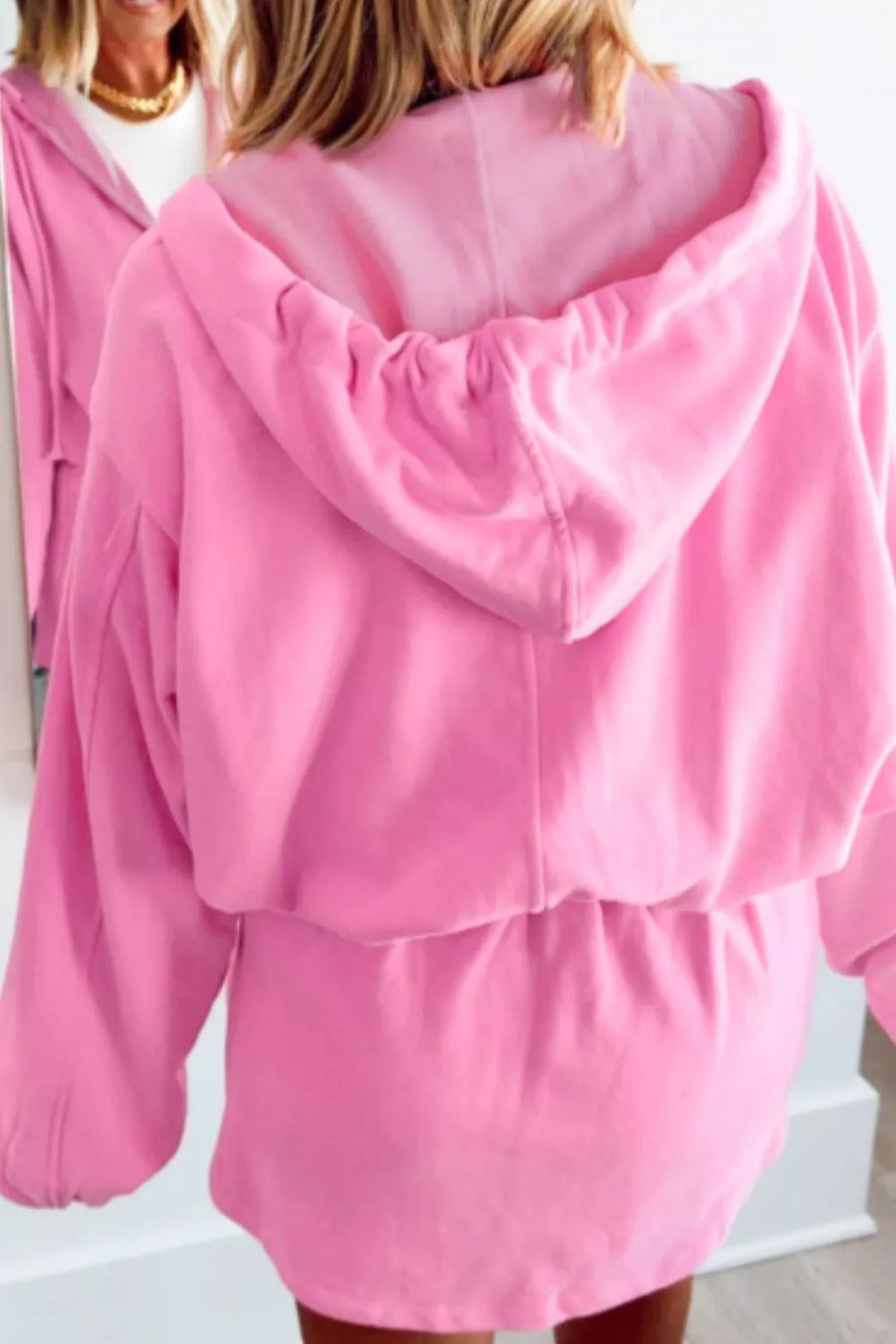 Pink with Zip-up One Piece Long Sleeve Hoodie