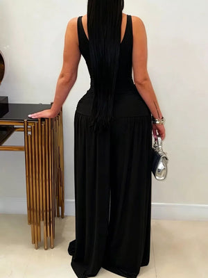 glam jumpsuit in Black with scoop neck