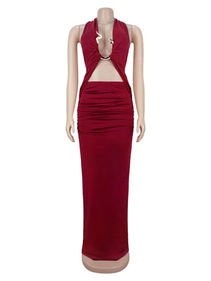 100% polyester Care instructions: Machine wash cold maxi dress in Black with bodycon silhouette