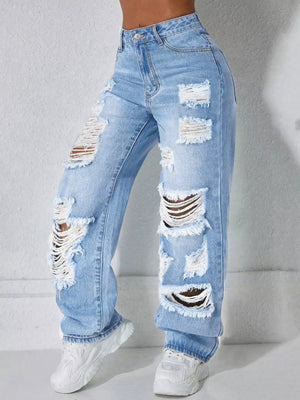 Light Blue with Distressed Wide Leg Jeans