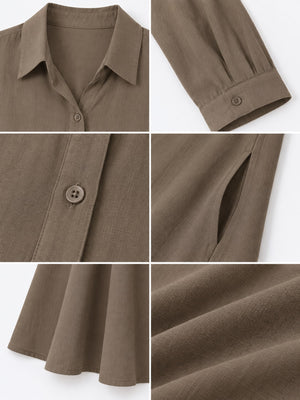 Button Front Long Sleeve Maxi Shirt Dress Plus Size in Olive Green with pocketed