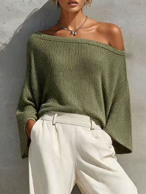 minimalist two-piece set in Moss with one-shoulder