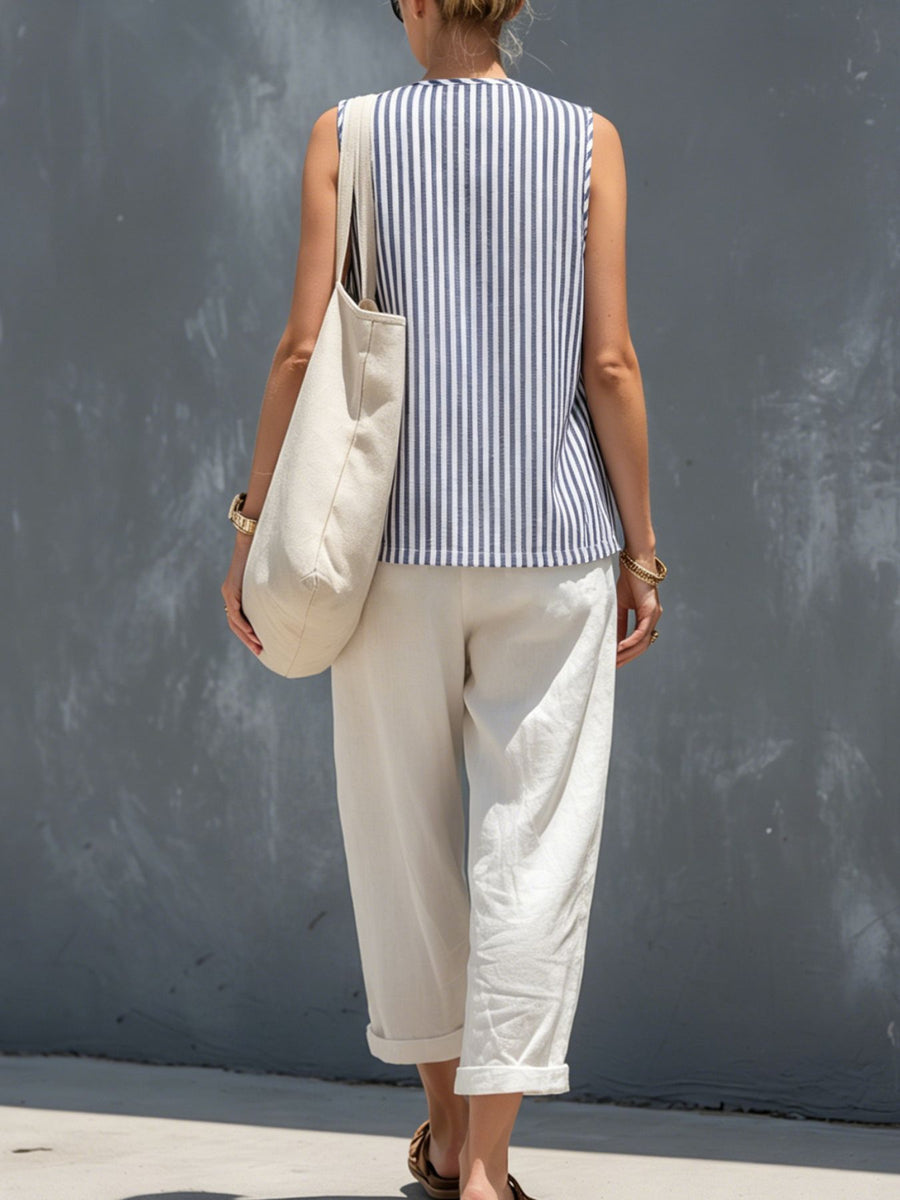 Blue matching set with full-length and button-front