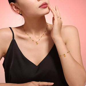 18K Gold-Plated, Titanium Steel, Crystal Care instructions: Imported Size & necklace in Gold with straight silhouette