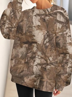Dark Brown sweatshirt with pullover and leaf-print