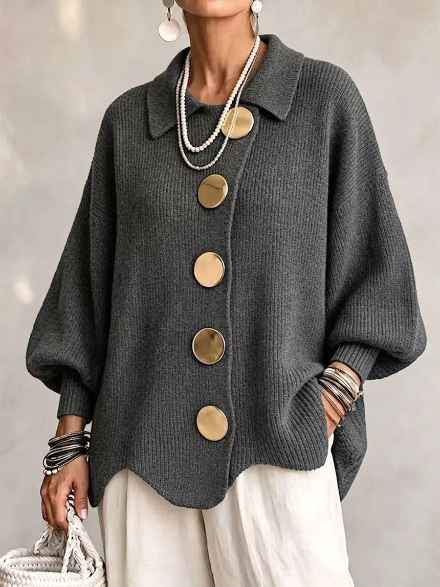cardigan in Beige with collared and lantern sleeve