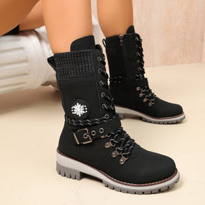 Fabric Round Toe Lace Up Boots in light gray with round toe