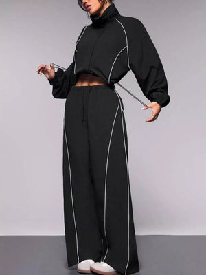 athleisure tracksuit in Black with mock neck