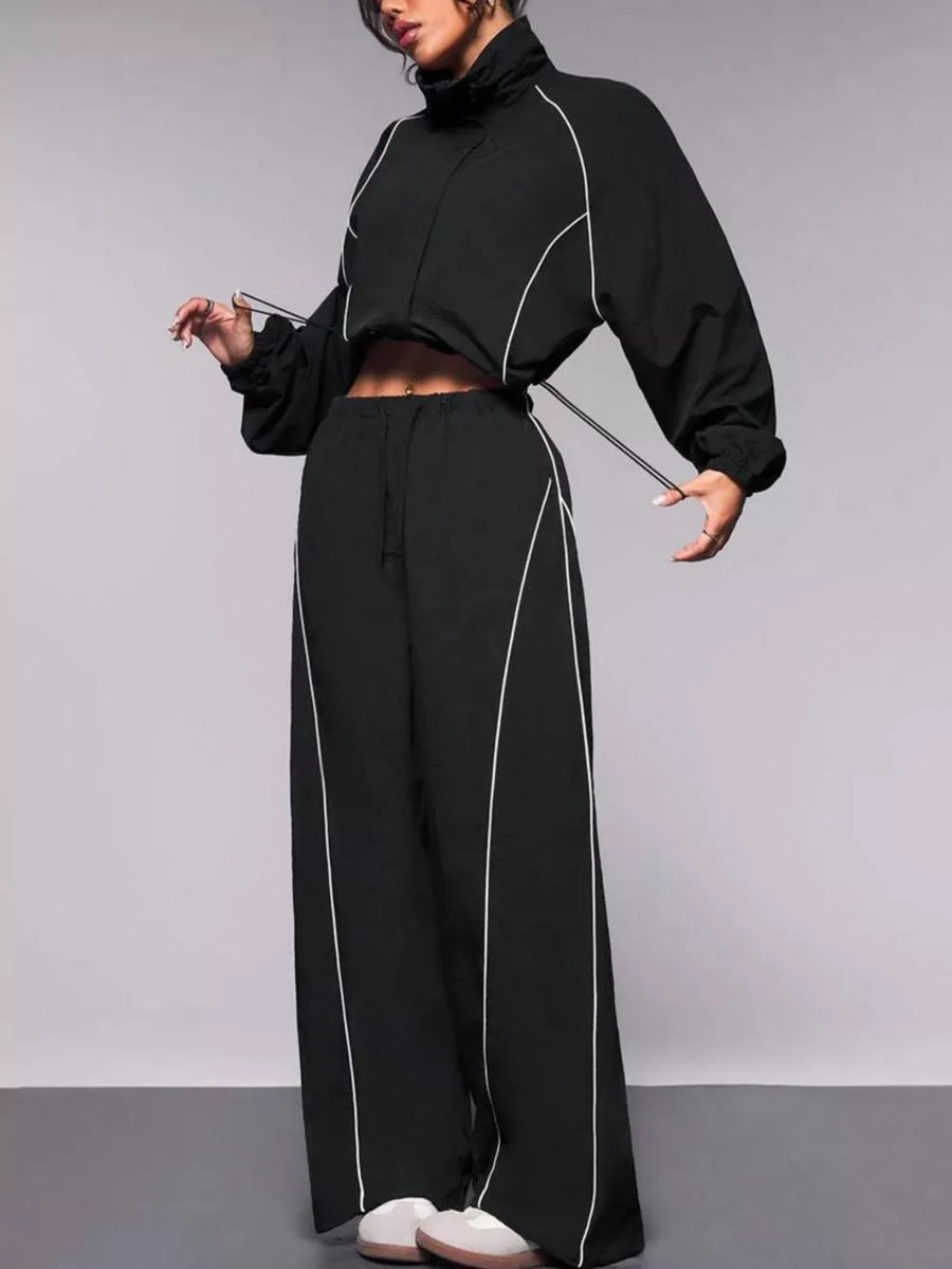 athleisure tracksuit in Black with mock neck