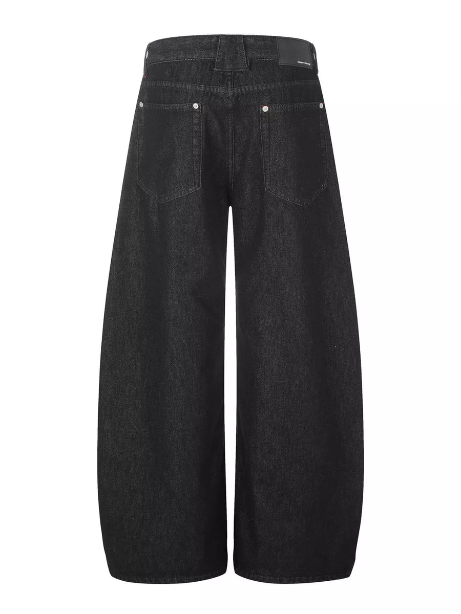 75% Cotton, 25% Polyester Care instructions: Machine wash cold wide-leg jeans in charcoal with flared silhouette