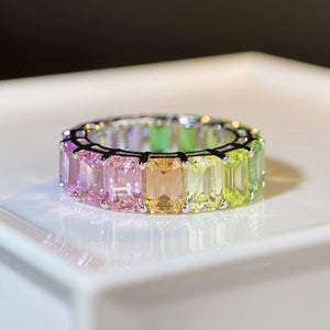 925 Sterling Silver Light Green Zircon Ring in pink with multi-colored stones