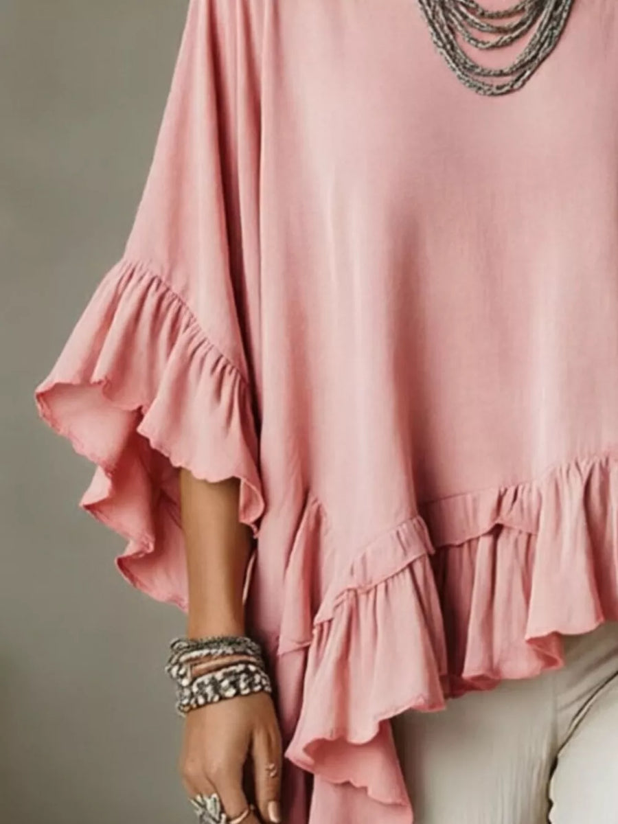 Mocha oversized blouse with round neck