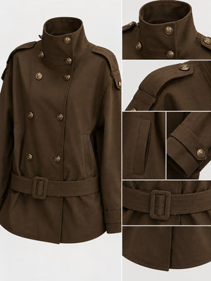 Double-Breasted Turtleneck Trench Coat in White with double-breasted