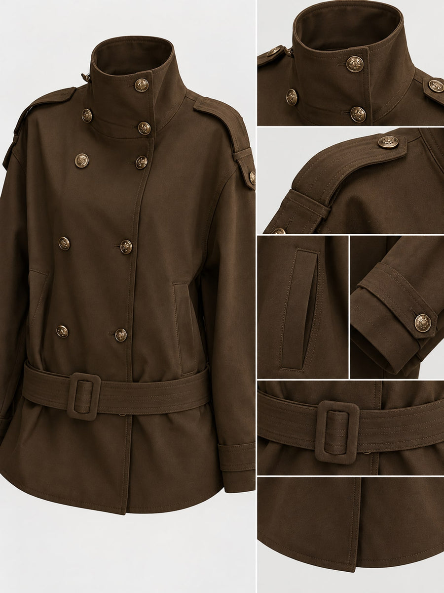 Double-Breasted Turtleneck Trench Coat in White with double-breasted