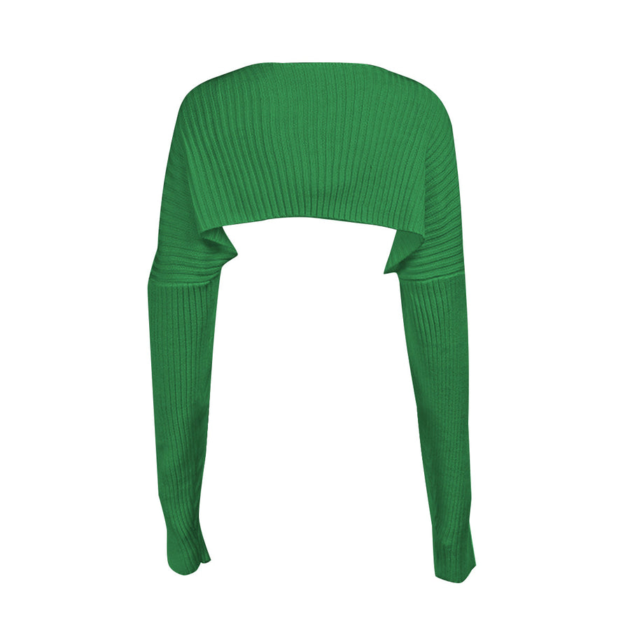 Army green ribbed knit shrug with extended sleeves