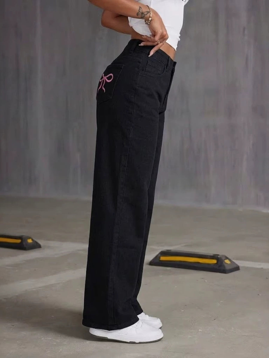 73% Cotton, 14% Rayon, 11% Polyester, 2% Spandex Care instructions: Machine wash wide-leg jeans in Black with loose