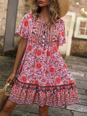 bohemian mini dress in mint green with v-neck