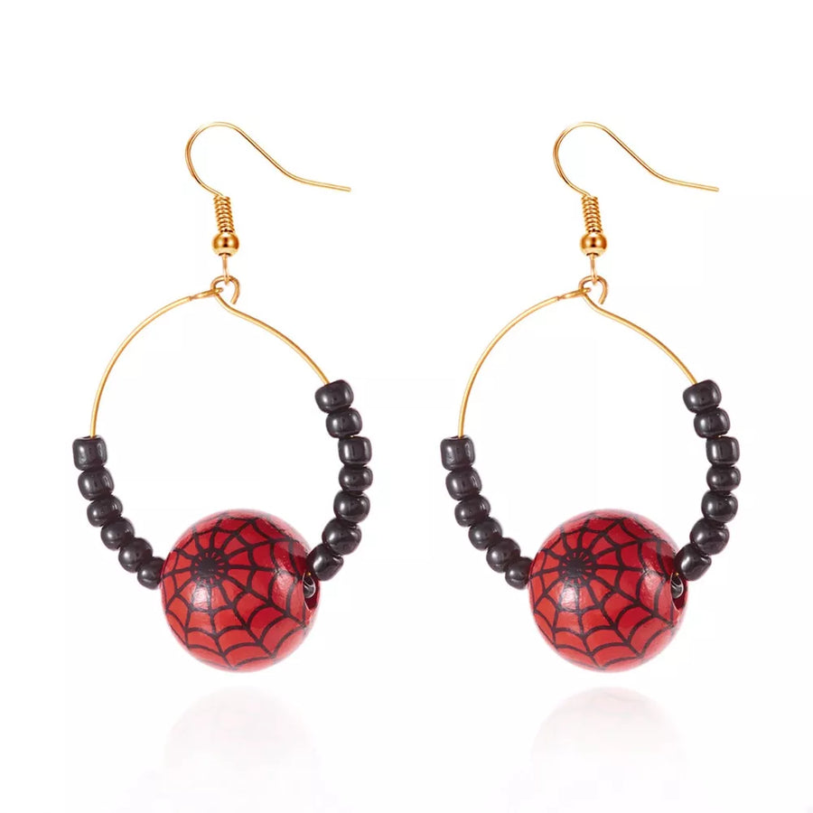 earrings featuring spiderweb in red with 18K Gold-Plated, Iron, Foam balls Care instructions: 1 texture