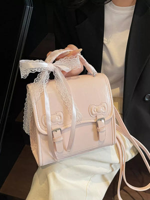 PU Leather Imported Size & backpack in Black with boxy silhouette