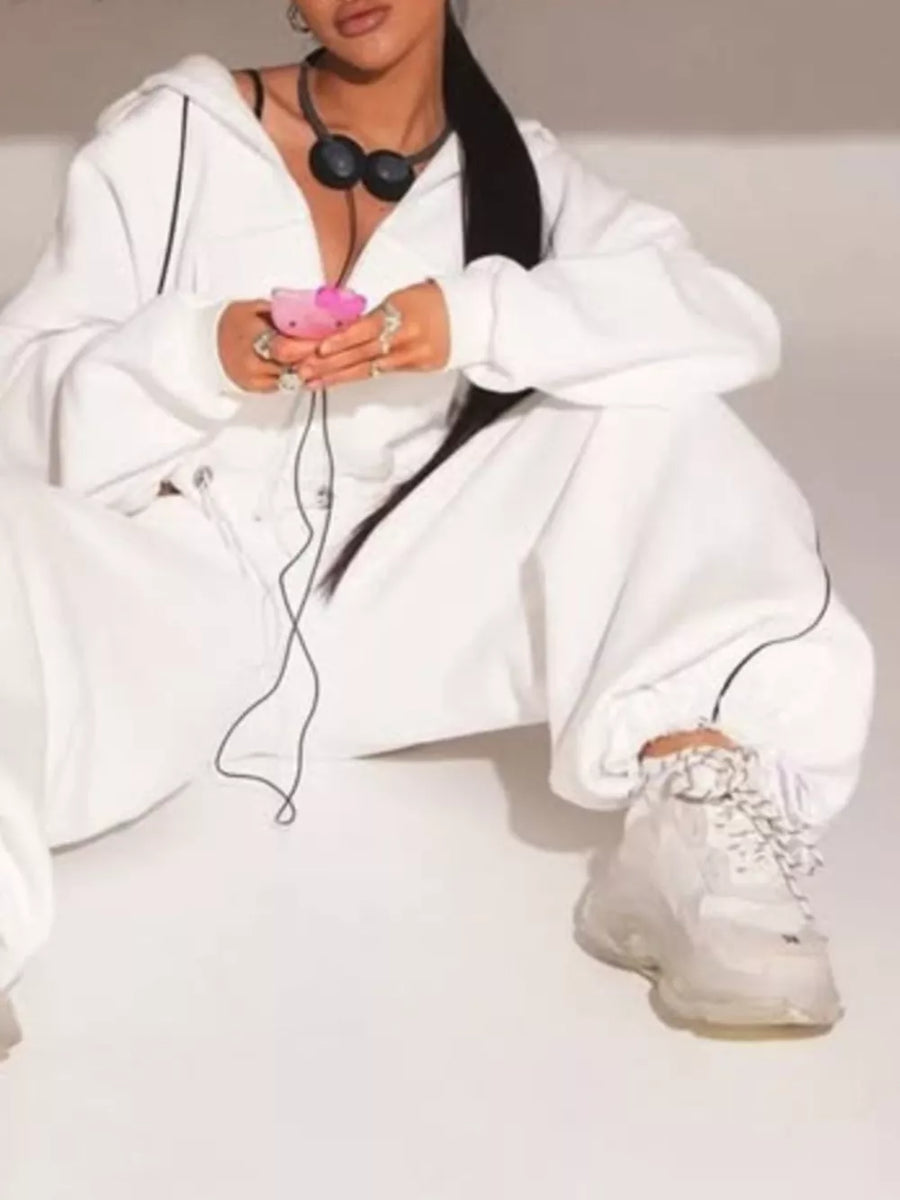 athleisure lounge set in White with hooded