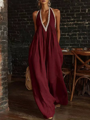 bohemian jumpsuit in Yellow-green with halter