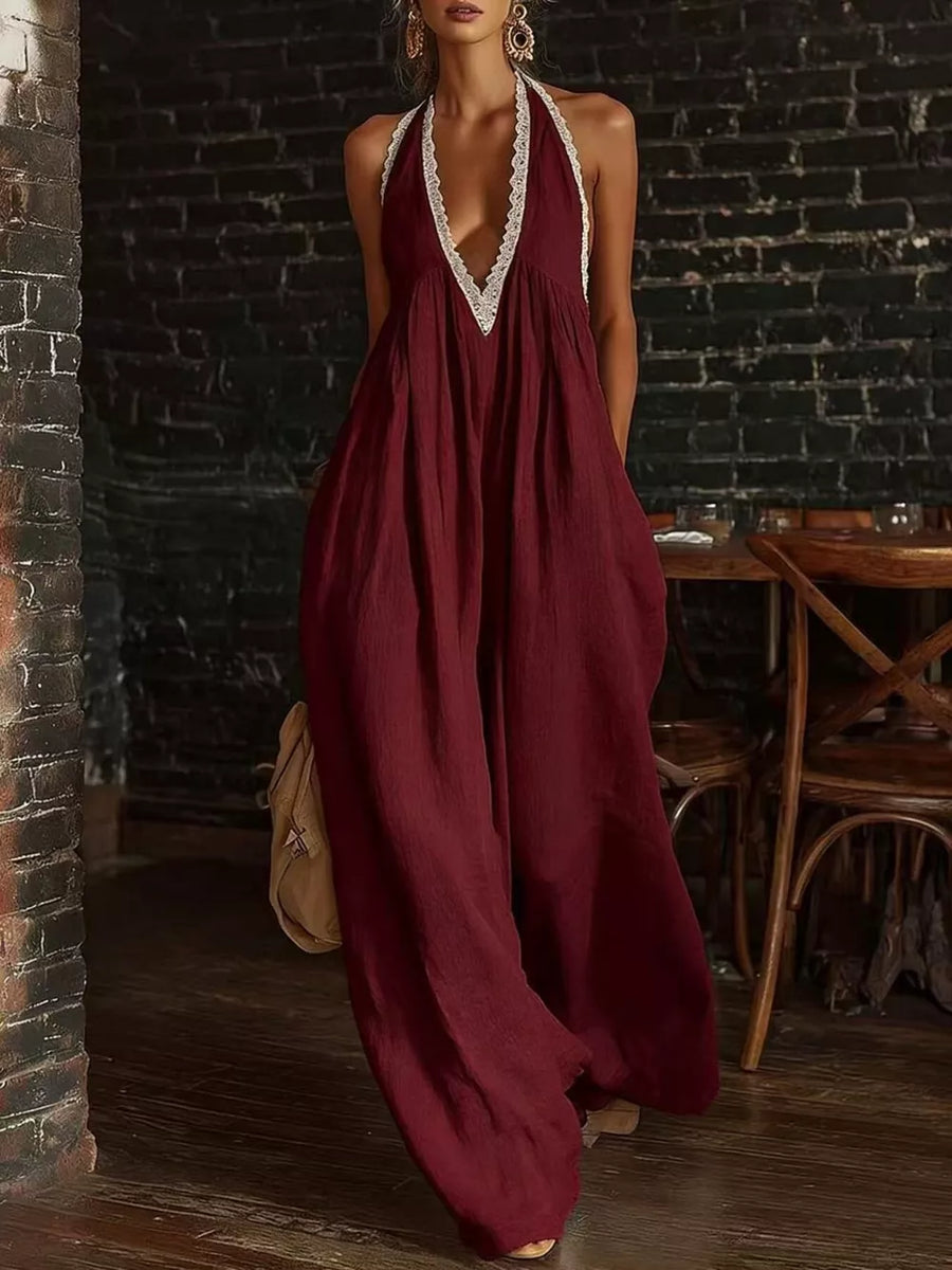 bohemian jumpsuit in Yellow-green with halter