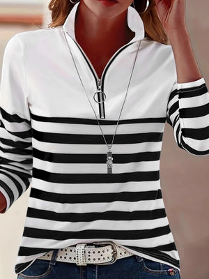 black t-shirt with striped and collared