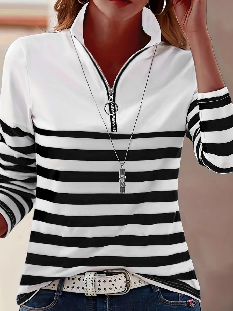 black t-shirt with striped and collared