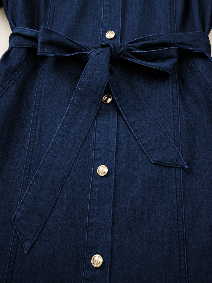 Denim midi dress with belt and gold buttons