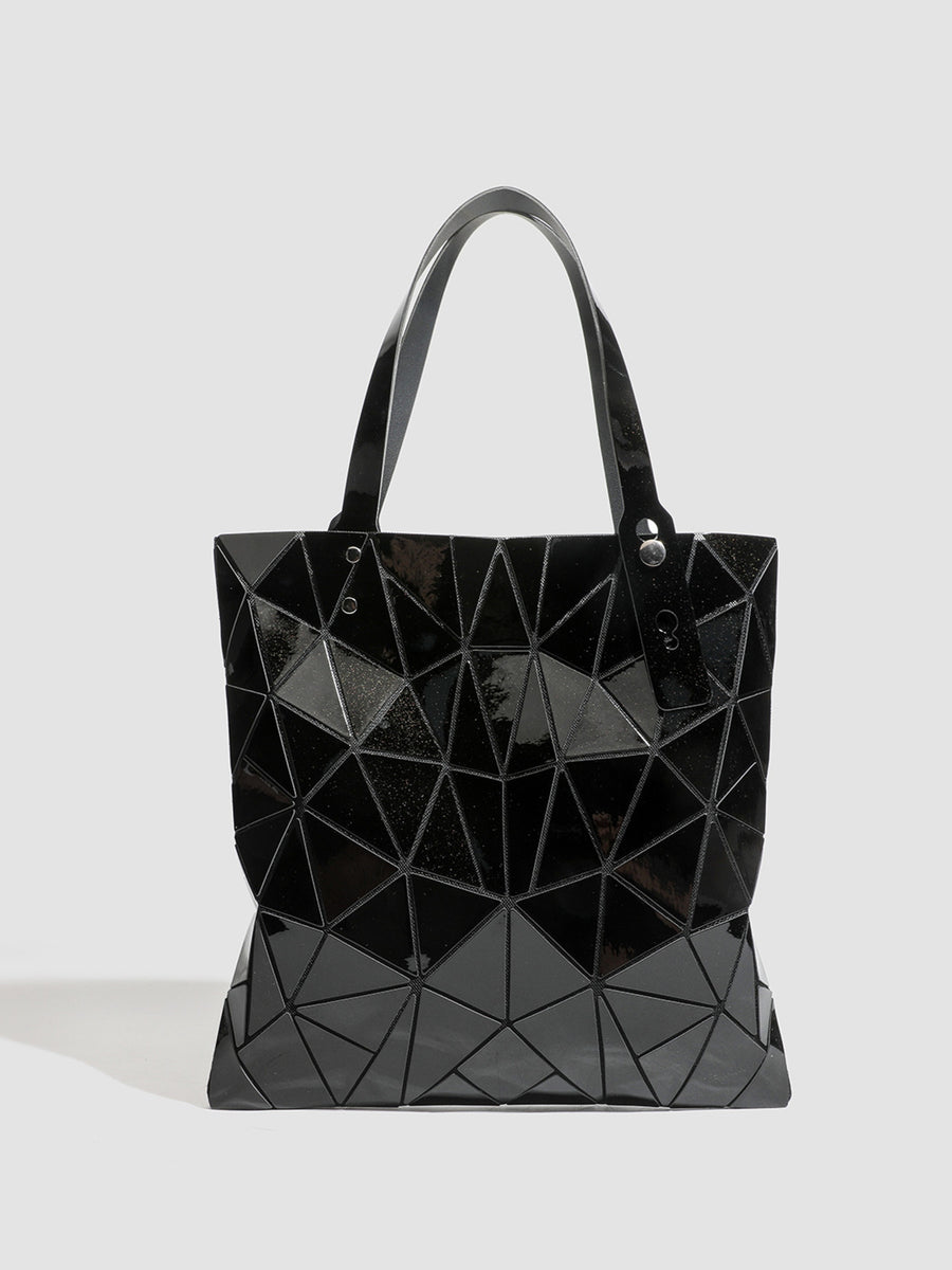 black PVC Imported Size & handbag with geometric and snap
