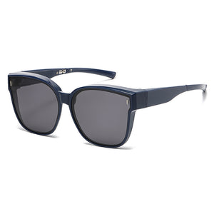 Dark navy oversized sunglasses with dark grey lenses and a sleek frame.