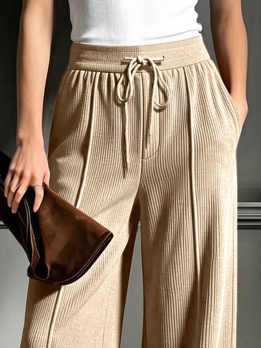 Apricot Color wide-leg pants featuring tied and ribbed