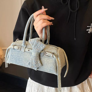 Denim Bow Accent Crossbody Bag option 5
